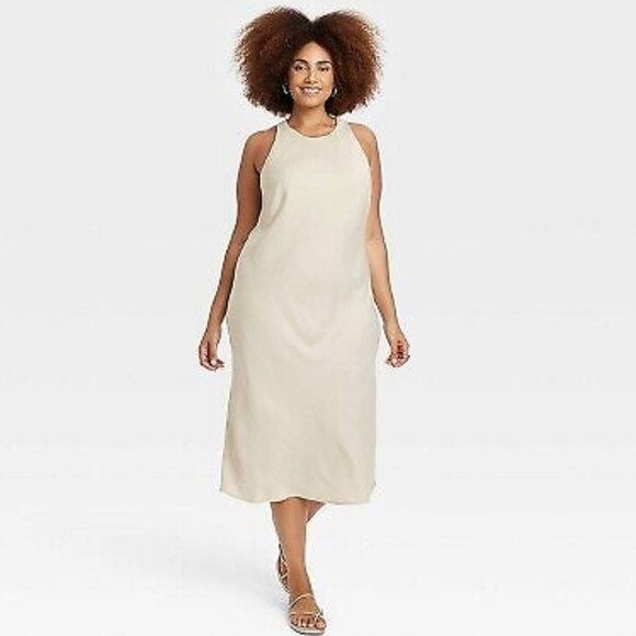 A New Day Women's High Neck Slip Dress SIZE L in Cream NWT - Picture 1 of 4